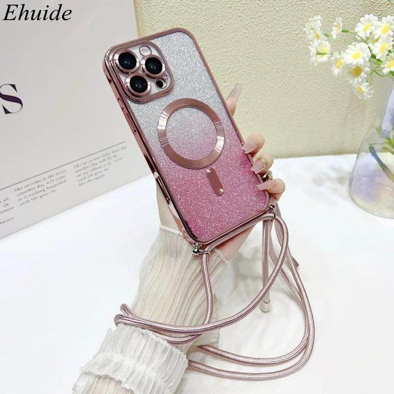 Stylish iPhone Case | Magnetic Glitter Crossbody Case for iPhone 17 Pro Max and other models